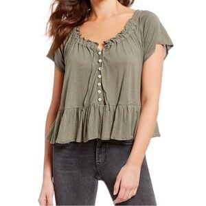 Free People Charlie Peplum Tee in Olive Green Size Medium